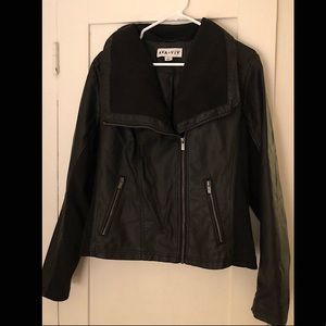 (SALE) AVA + VIV Rib Knit Faux Leather Moto Jacket